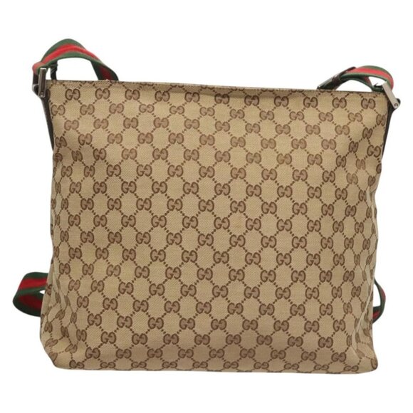 GUCCI GG Canvas Web Sherry Line Shoulder Bag Beige Green Red 189751 Auth am8390 - Picture 2 of 16